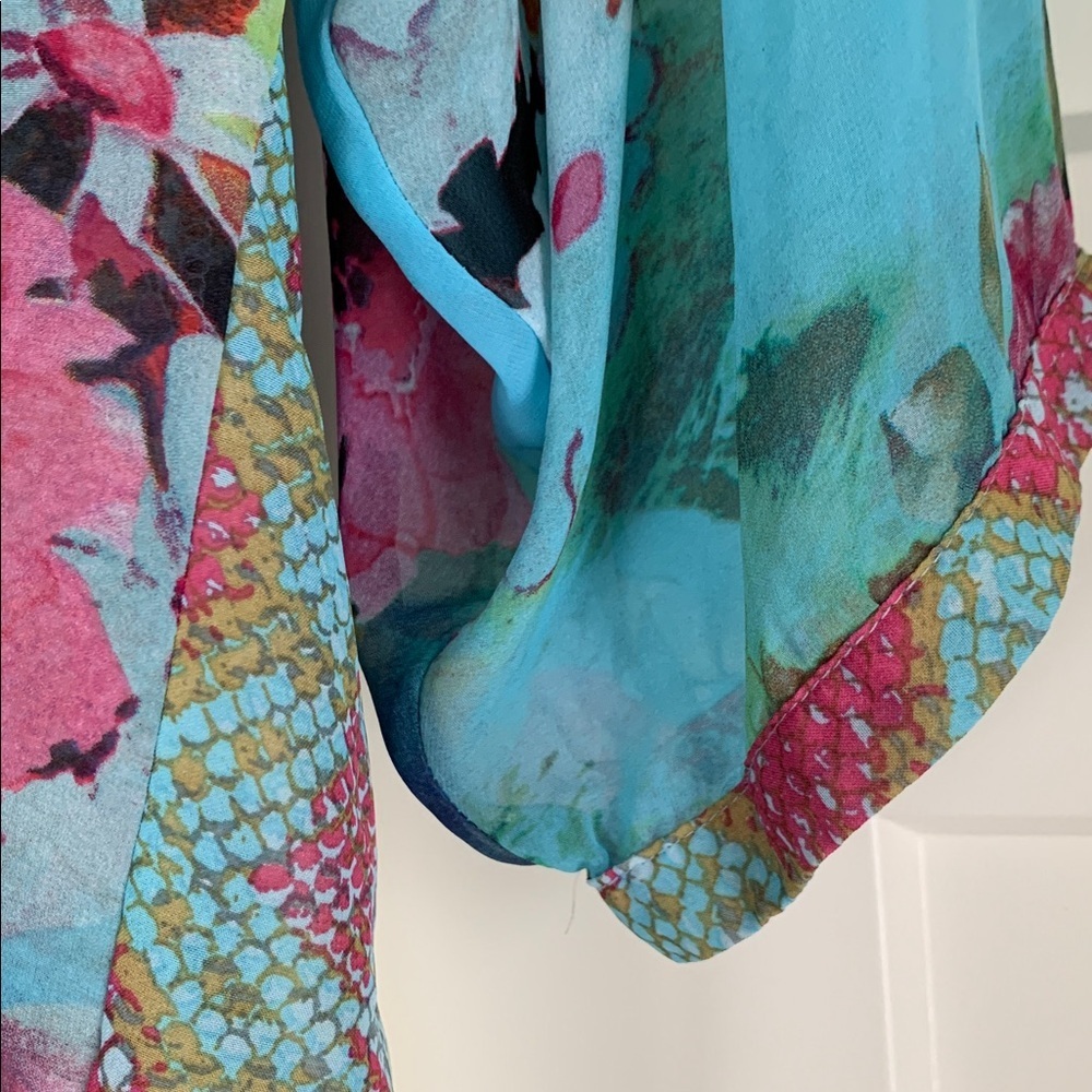 {Dress Barn} Vibrant Floral Sheer Blue & Pink - Picture 4 of 5